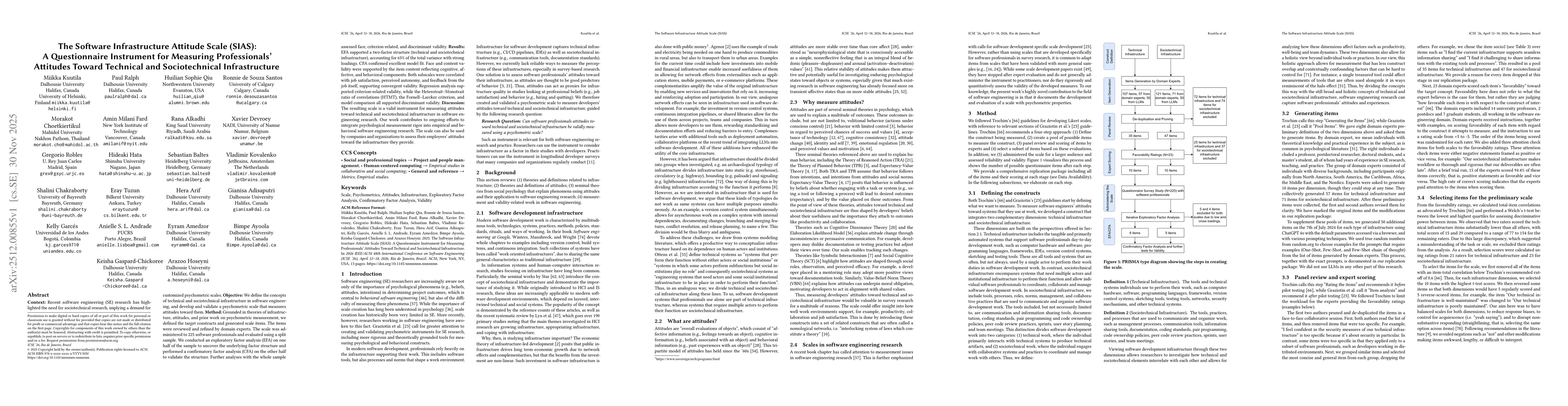 Thumbnail for The Software Infrastructure Attitude Scale (SIAS): A Questionnaire Instrument for Measuring Professionals' Attitudes Toward Technical and Sociotechnical Infrastructure