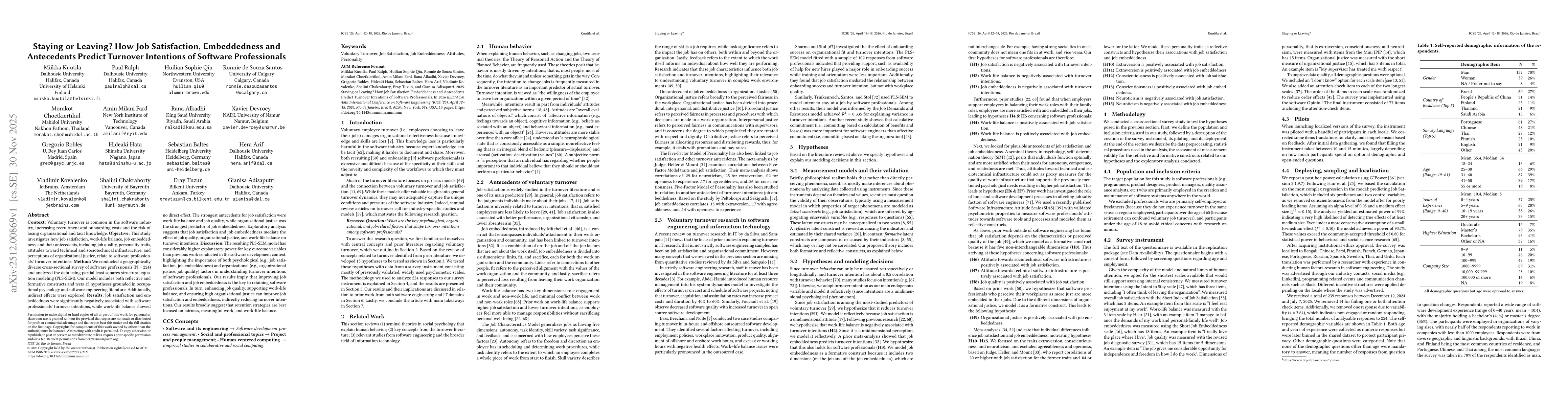 Thumbnail for Staying or Leaving? How Job Satisfaction, Embeddedness and Antecedents Predict Turnover Intentions of Software Professionals