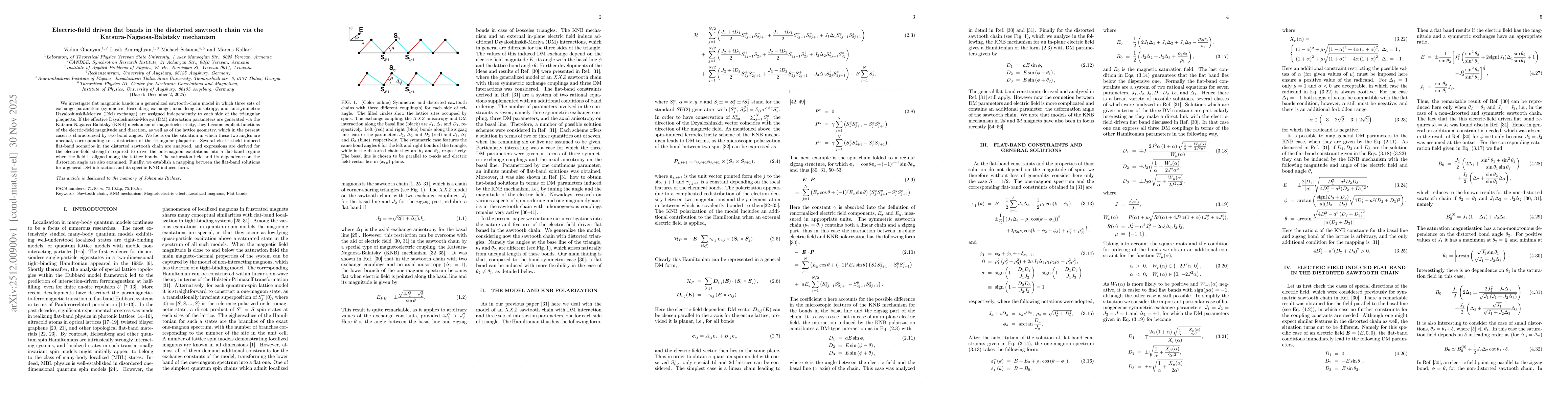 Thumbnail for Electric-field driven flat bands in the distorted sawtooth chain via the Katsura-Nagaosa-Balatsky mechanism