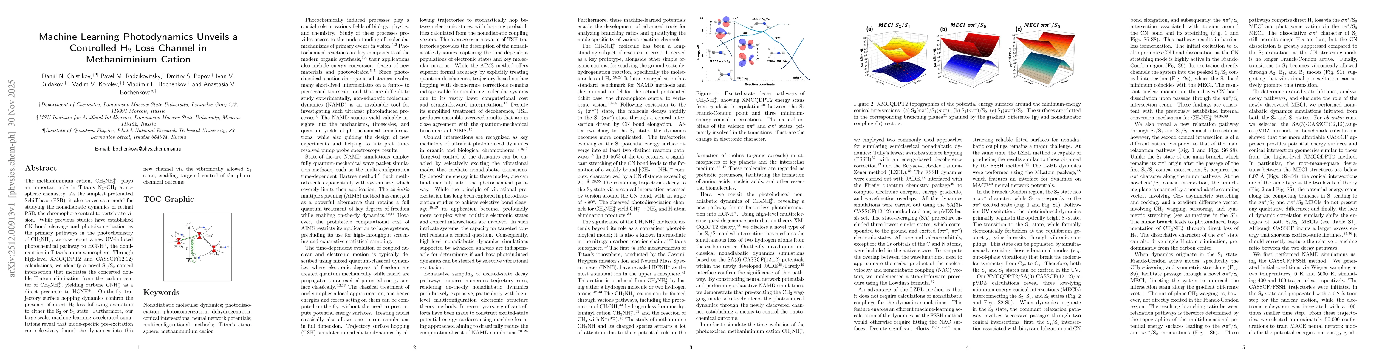 Thumbnail for Machine Learning Photodynamics Unveils a Controlled H$_2$ Loss Channel in Methaniminium Cation
