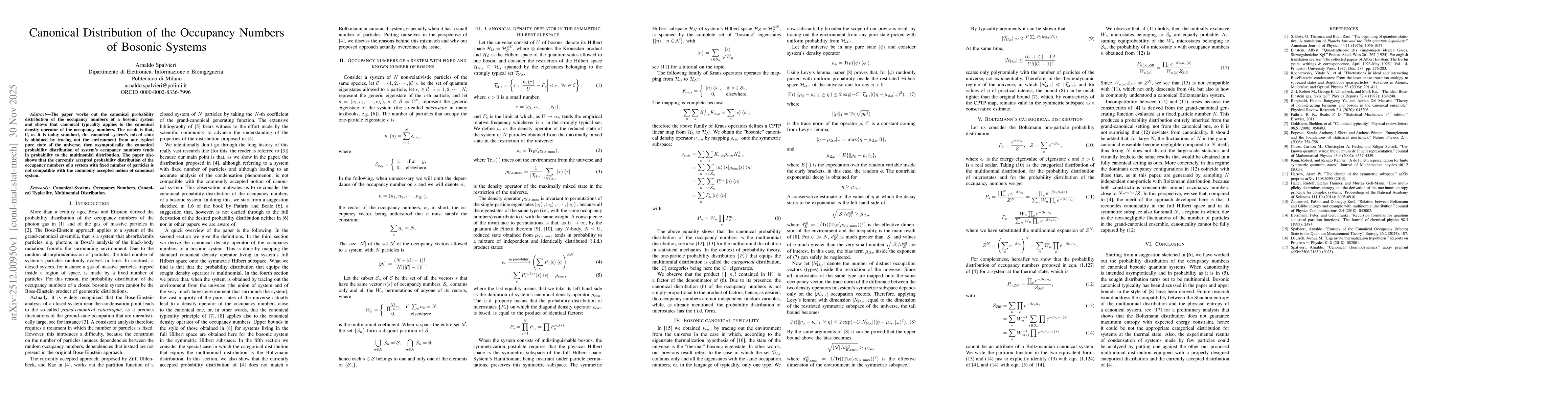 Thumbnail for Canonical Distribution of the Occupancy Numbers of Bosonic Systems