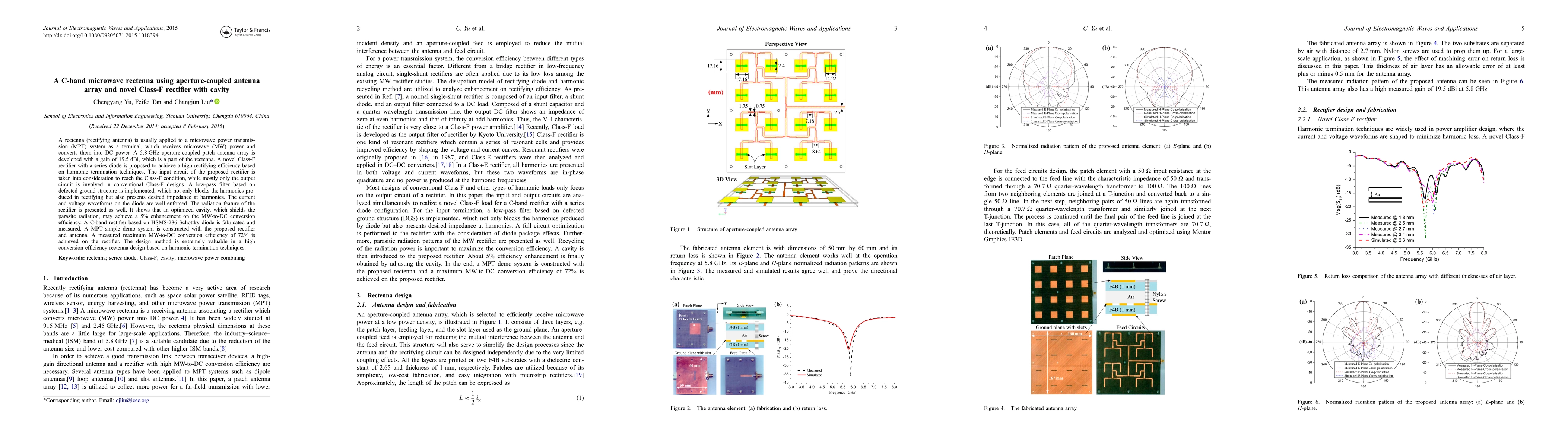 Thumbnail for A C-band microwave rectenna using aperture-coupled antenna array and novel Class-F rectifier with cavity