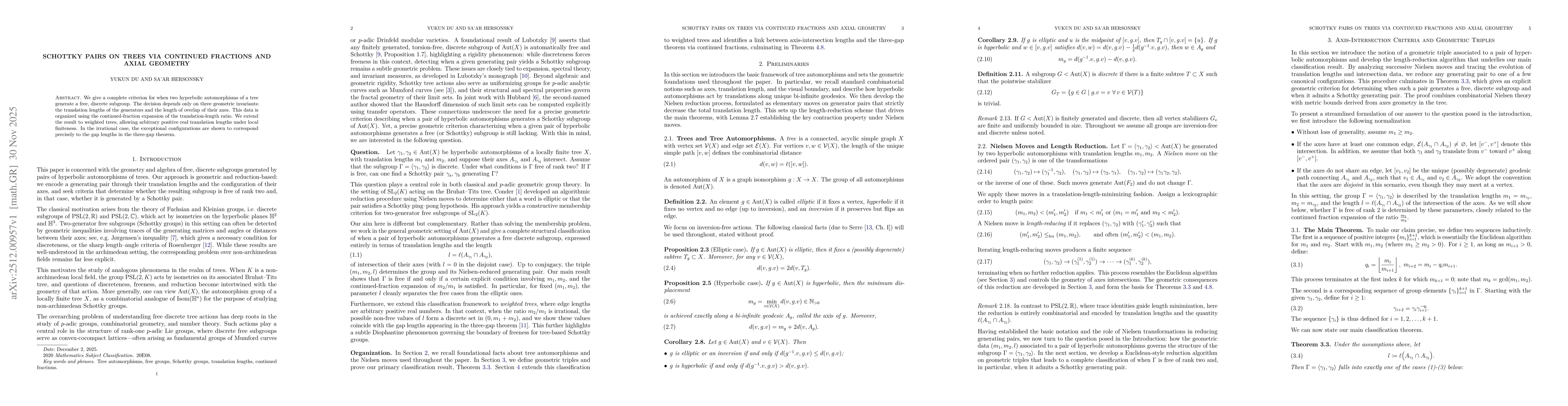 Thumbnail for Schottky pairs on Trees via Continued Fractions and Axial Geometry