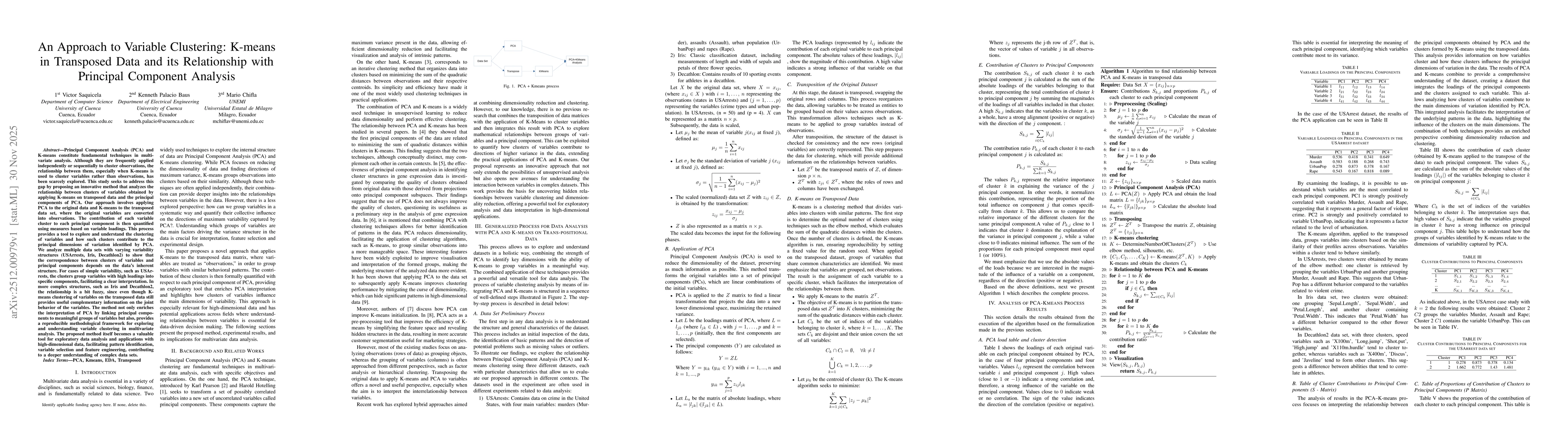 Thumbnail for An Approach to Variable Clustering: K-means in Transposed Data and its Relationship with Principal Component Analysis