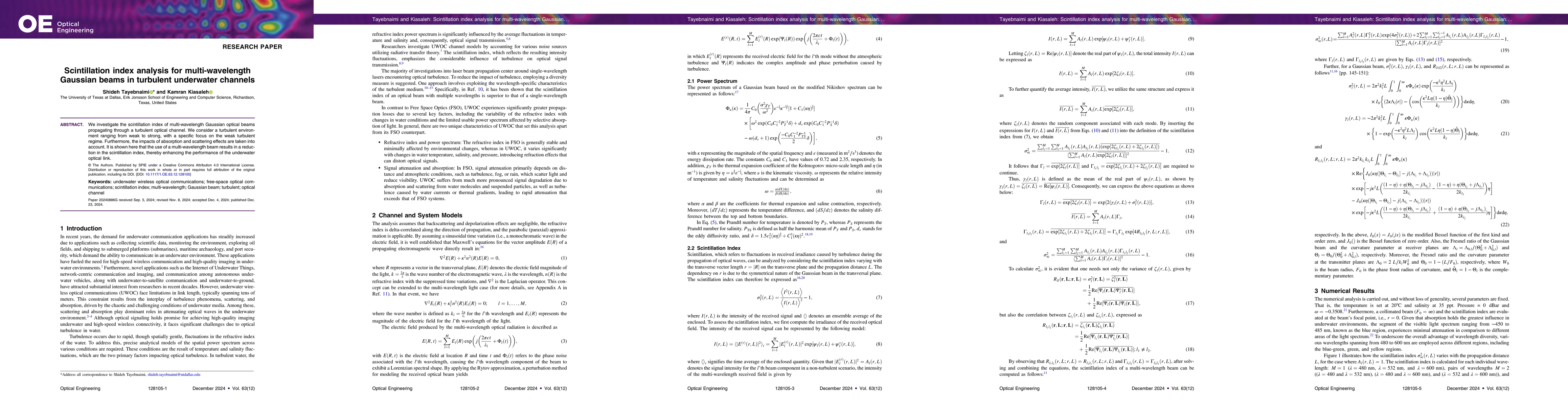 Thumbnail for Scintillation index analysis for multi-wavelength Gaussian beams in turbulent underwater channels