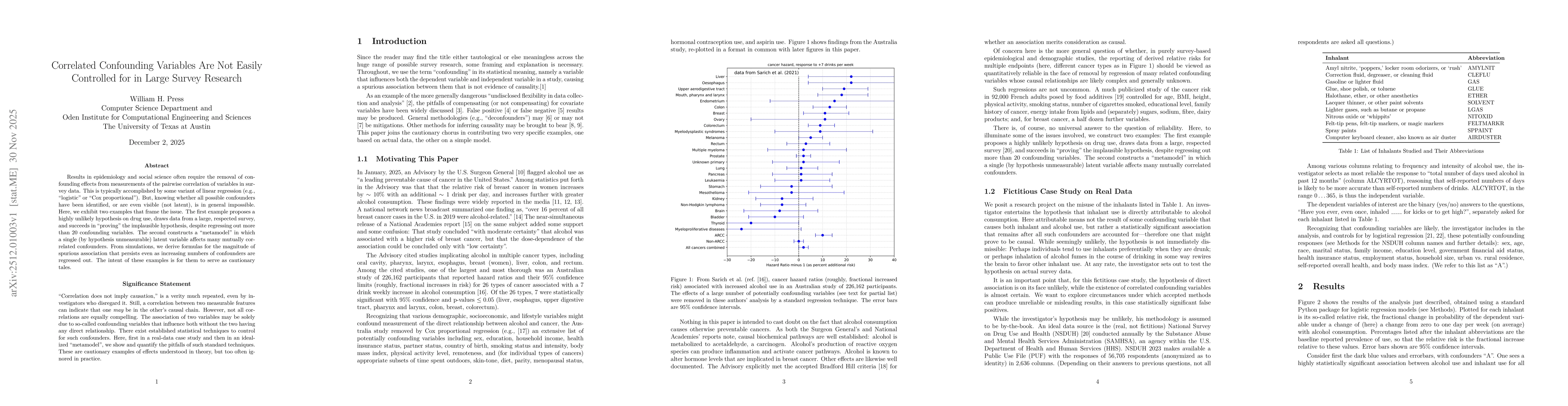 Thumbnail for Correlated Confounding Variables Are Not Easily Controlled for in Large Survey Research