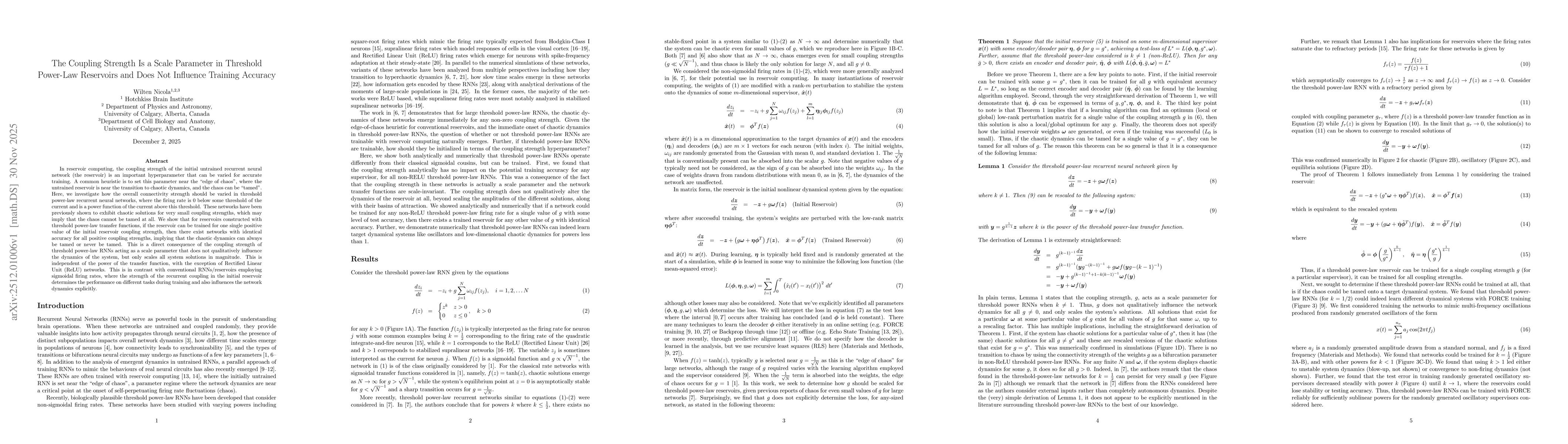 Thumbnail for The Coupling Strength Is a Scale Parameter in Threshold Power-Law Reservoirs and Does Not Influence Training Accuracy