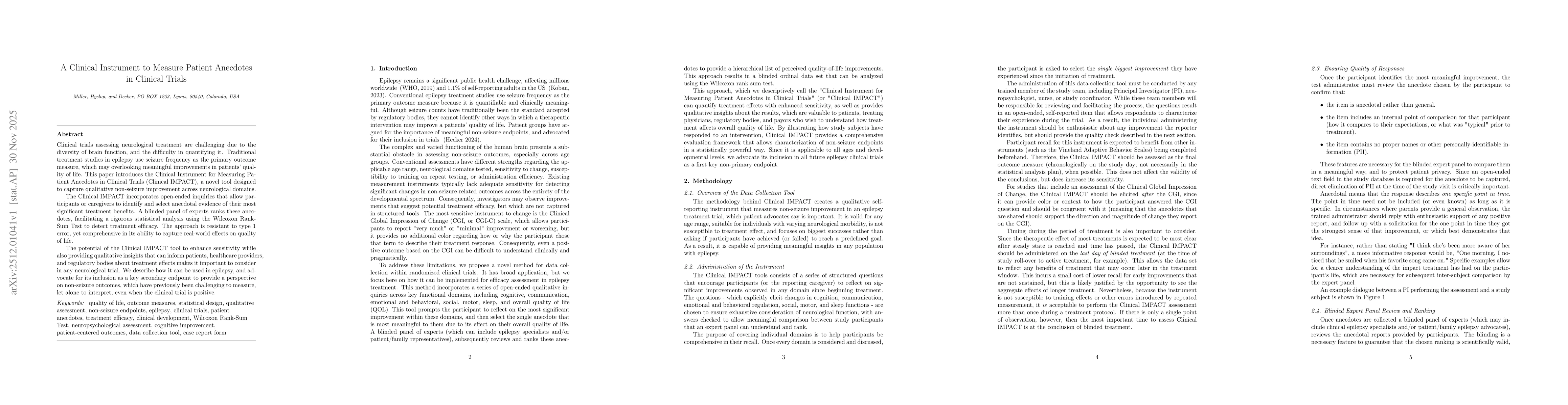 Thumbnail for A Clinical Instrument to Measure Patient Anecdotes in Clinical Trials