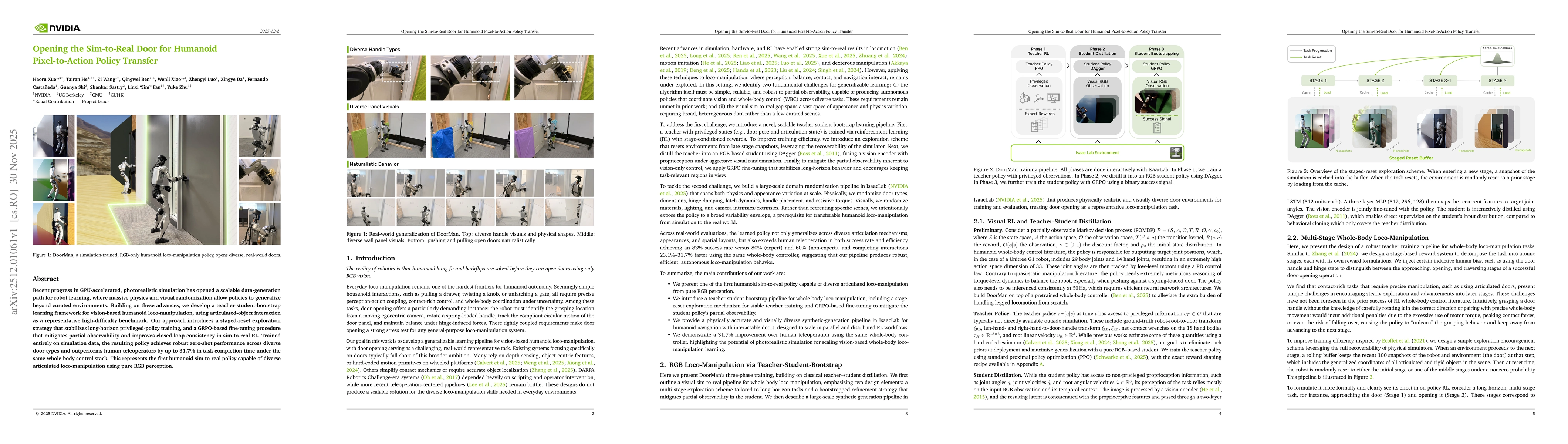 Thumbnail for Opening the Sim-to-Real Door for Humanoid Pixel-to-Action Policy Transfer