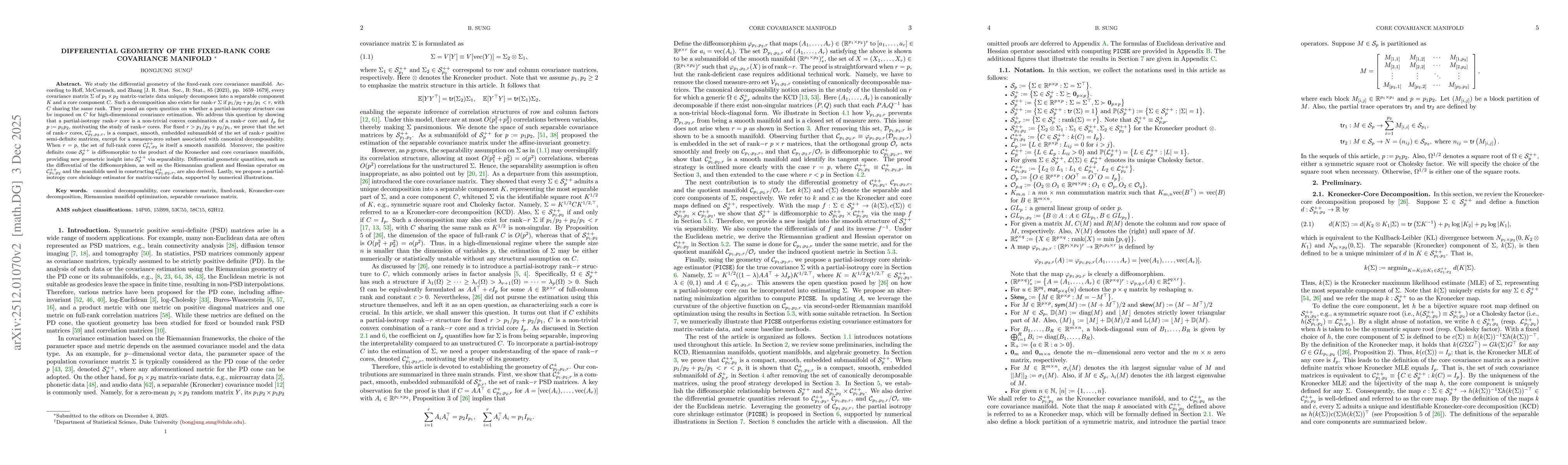 Thumbnail for Differential Geometry of the Fixed-Rank Core Covariance Manifold