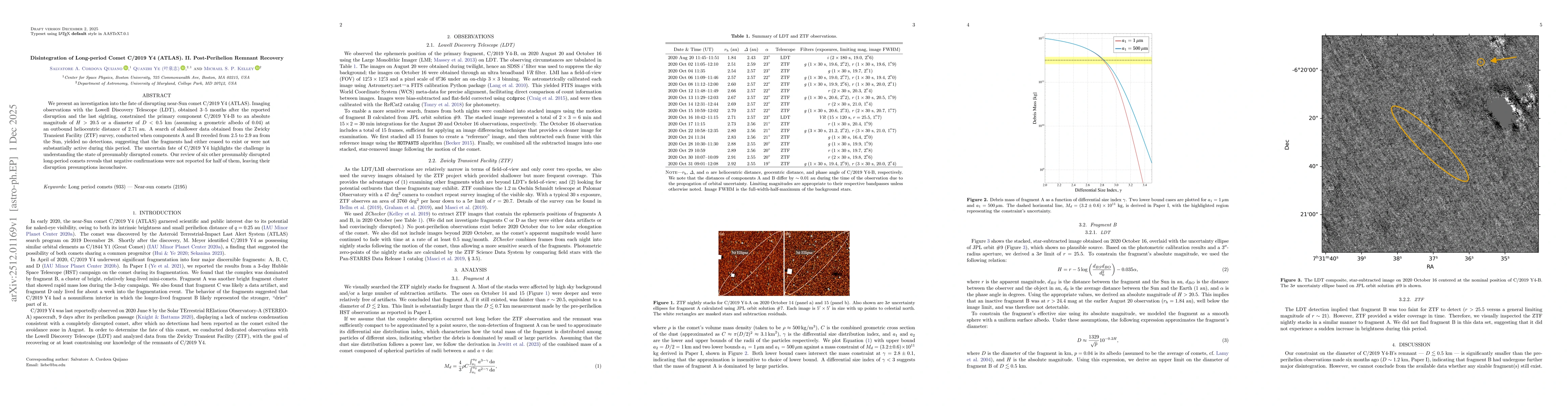 Thumbnail for Disintegration of Long-period Comet C/2019 Y4 (ATLAS). II. Post-Perihelion Remnant Recovery