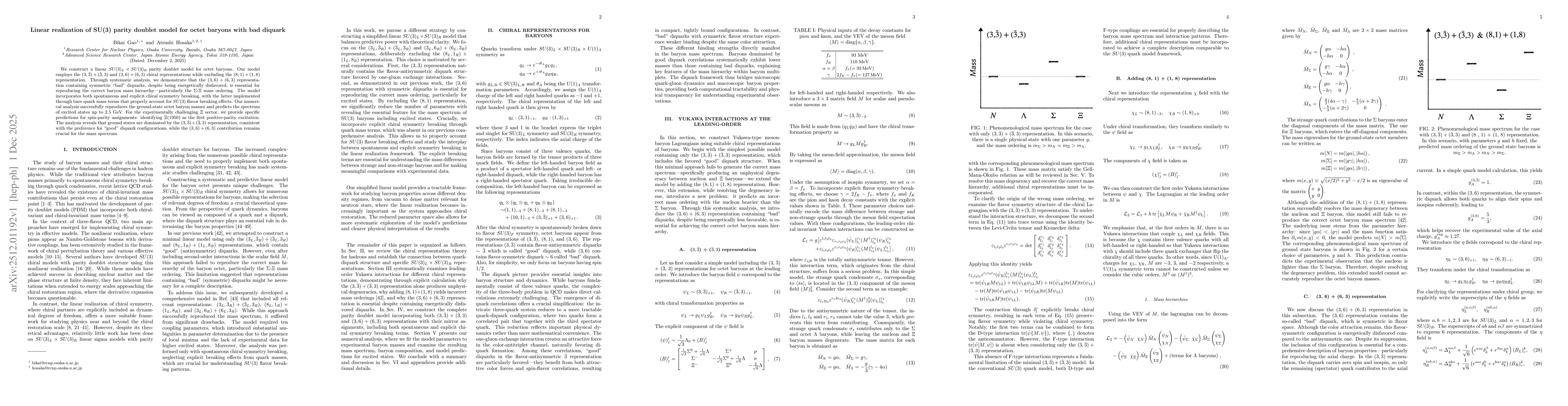 Thumbnail for Linear realization of SU(3) parity doublet model for octet baryons with bad diquark