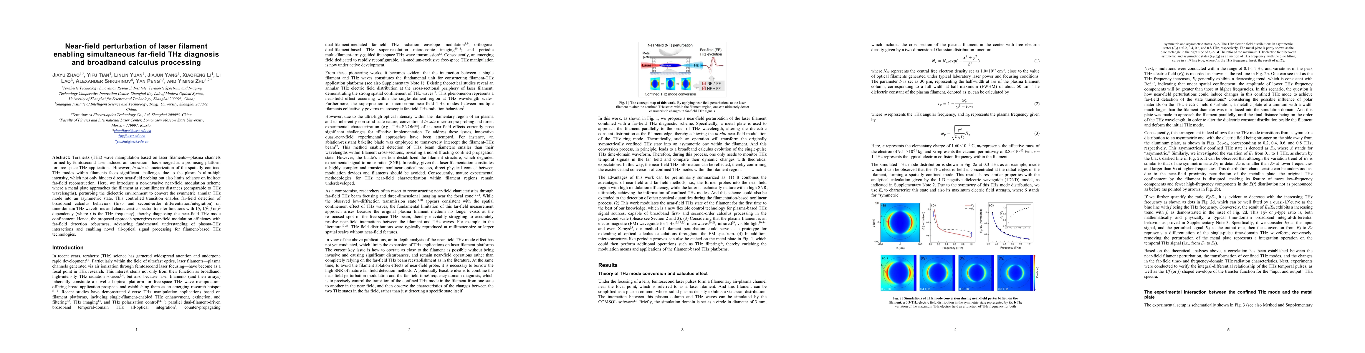 Thumbnail for Near-field perturbation of laser filament enabling simultaneous far-field THz diagnosis and broadband calculus processing