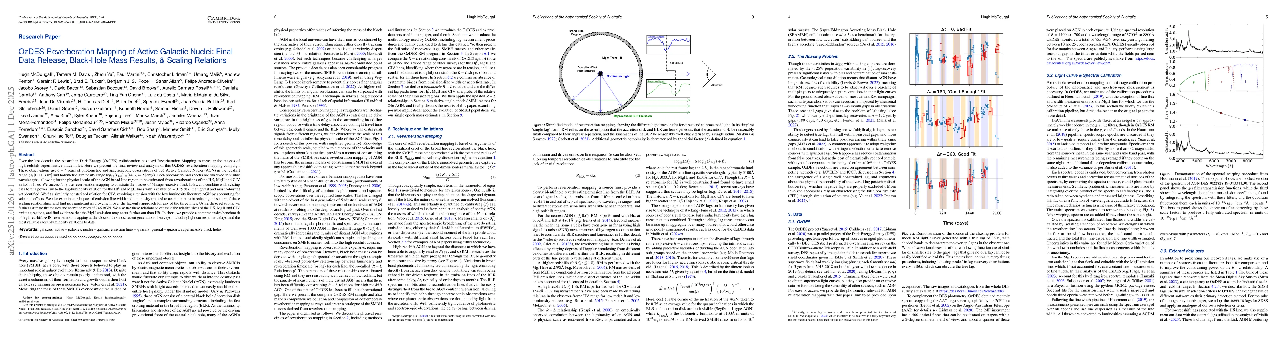 Thumbnail for OzDES Reverberation Mapping of Active Galactic Nuclei: Final Data Release, Black-Hole Mass Results, & Scaling Relations