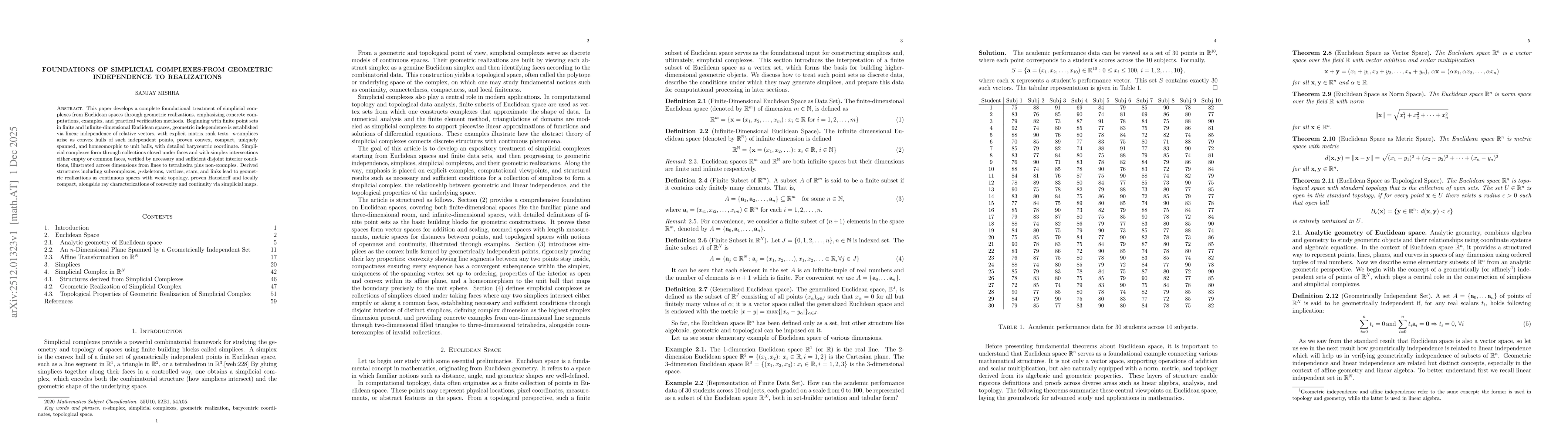 Thumbnail for Foundations of Simplicial Complexes:From Geometric Independence to Realizations