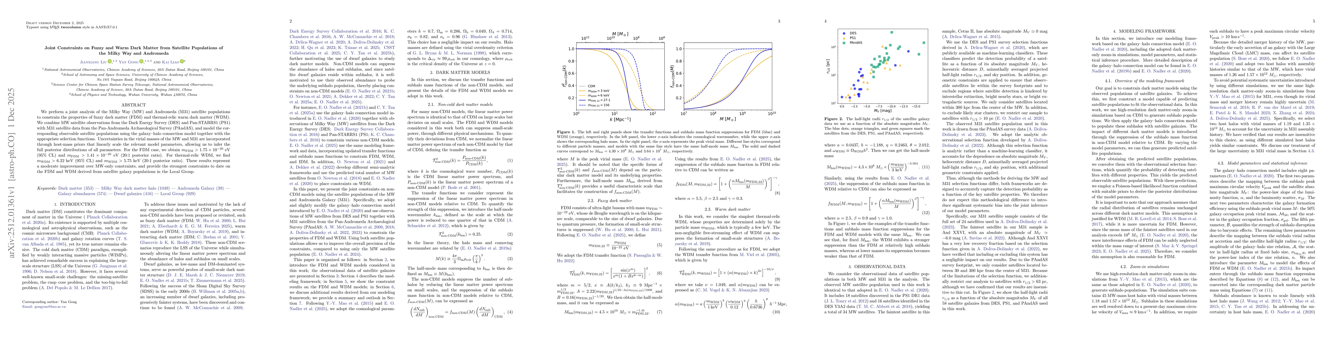 Thumbnail for Joint Constraints on Fuzzy and Warm Dark Matter from Satellite Populations of the Milky Way and Andromeda