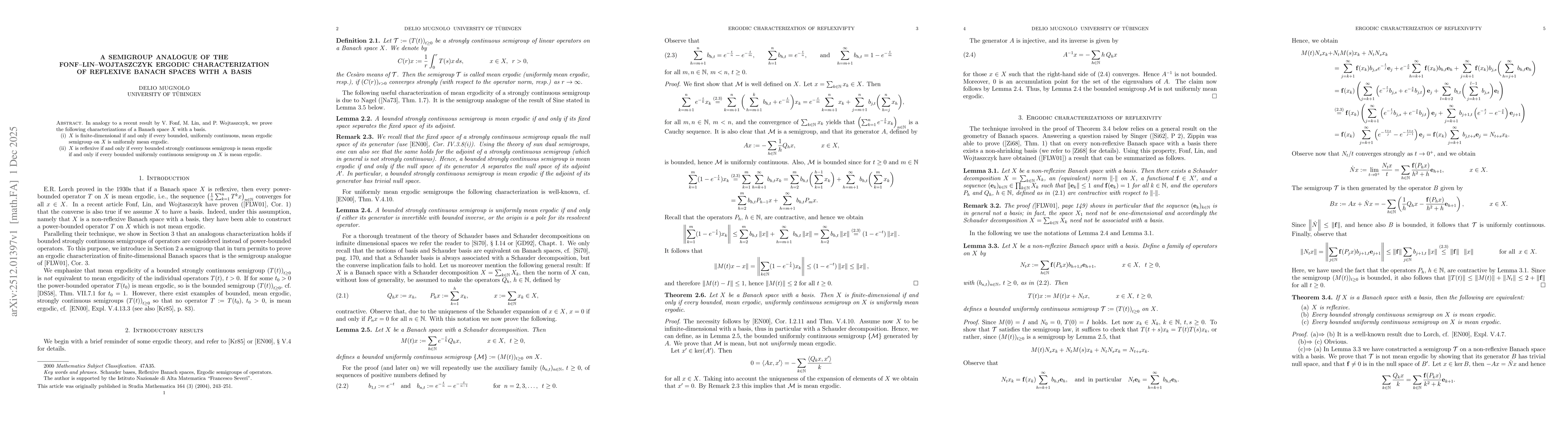 Thumbnail for A semigroup analogue of the Fonf--Lin--Wojtaszczyk ergodic characterization of reflexive Banach spaces with a basis