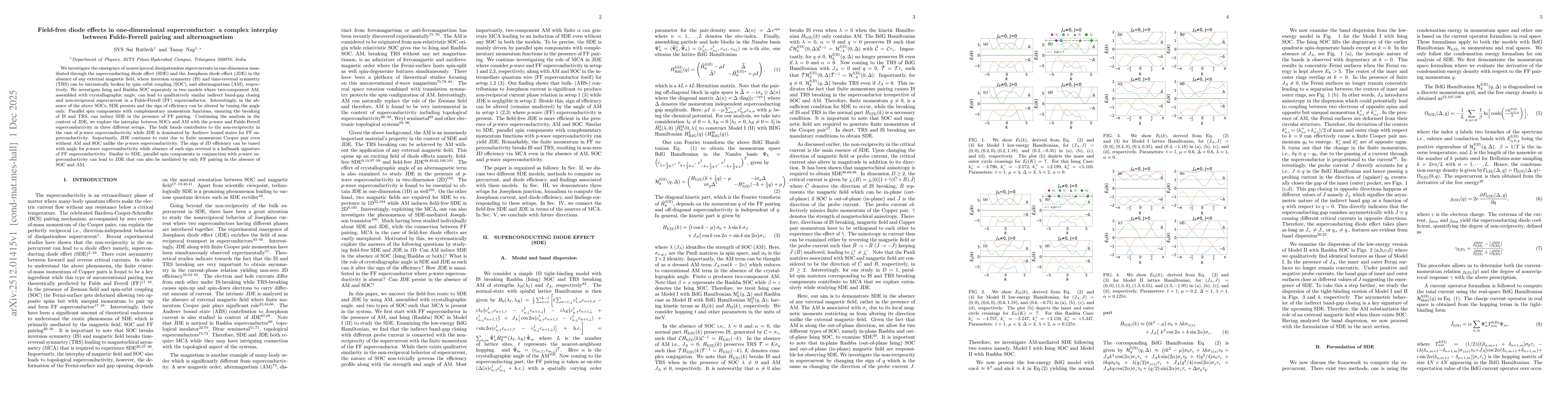Thumbnail for Field-free diode effects in one-dimensional superconductor: a complex interplay between Fulde-Ferrell pairing and altermagnetism