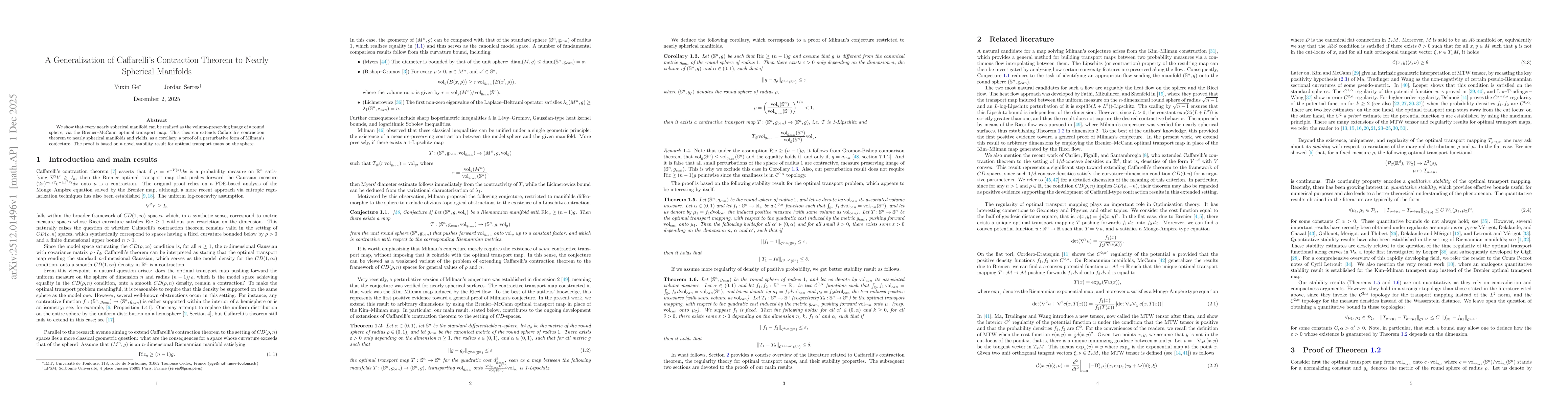 Thumbnail for A Generalization of Caffarelli's Contraction Theorem to Nearly Spherical Manifolds