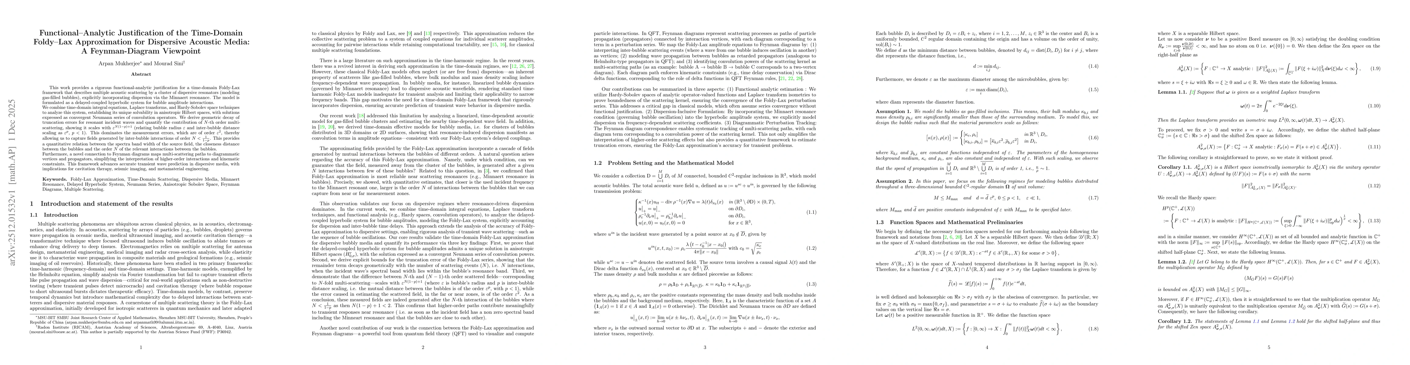 Thumbnail for Functional-Analytic Justification of the Time-Domain Foldy-Lax Approximation for Dispersive Acoustic Media: A Feynman-Diagram Viewpoint