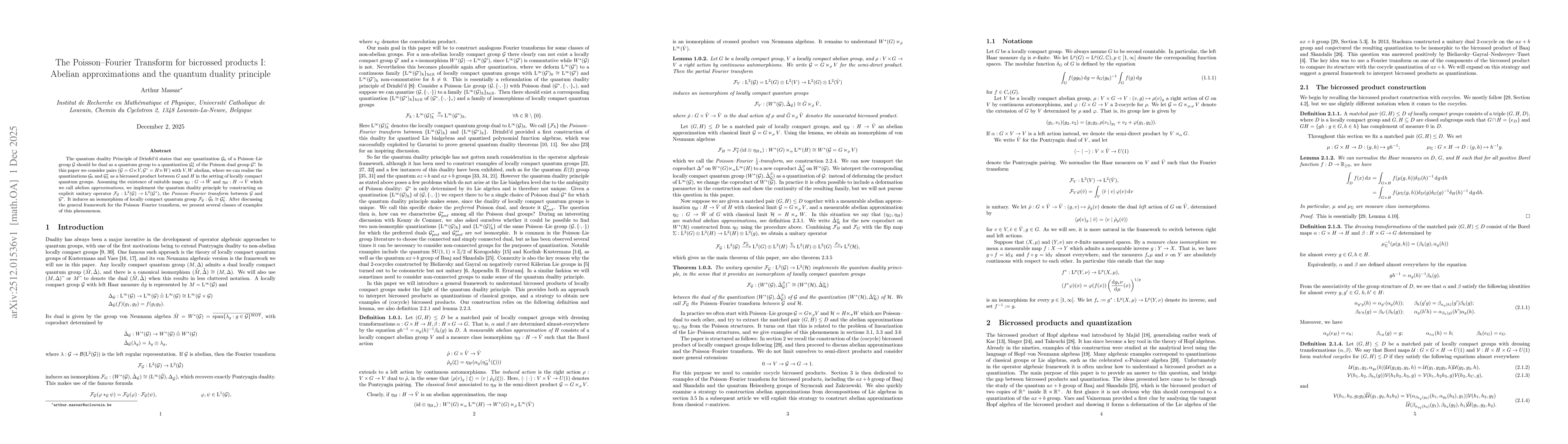 Thumbnail for The Poisson-Fourier Transform for bicrossed products I: Abelian approximations and the quantum duality principle