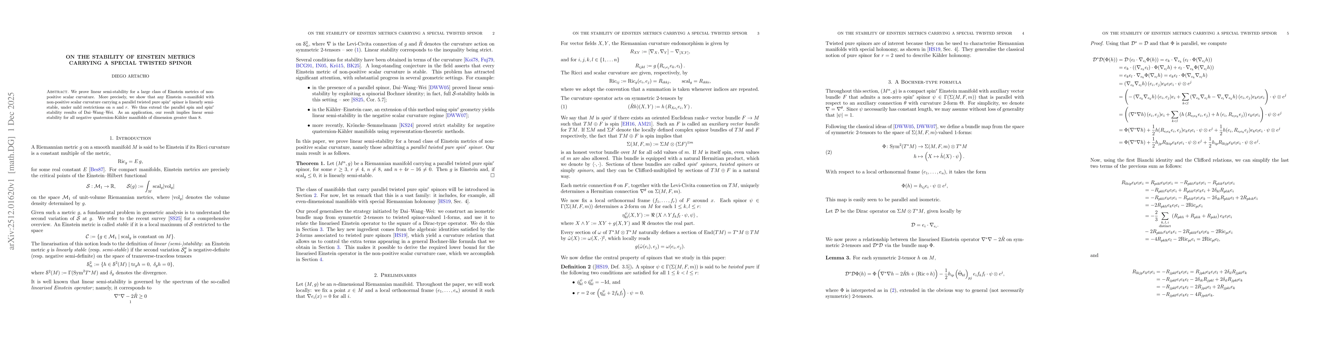 Thumbnail for On the stability of Einstein metrics carrying a special twisted spinor