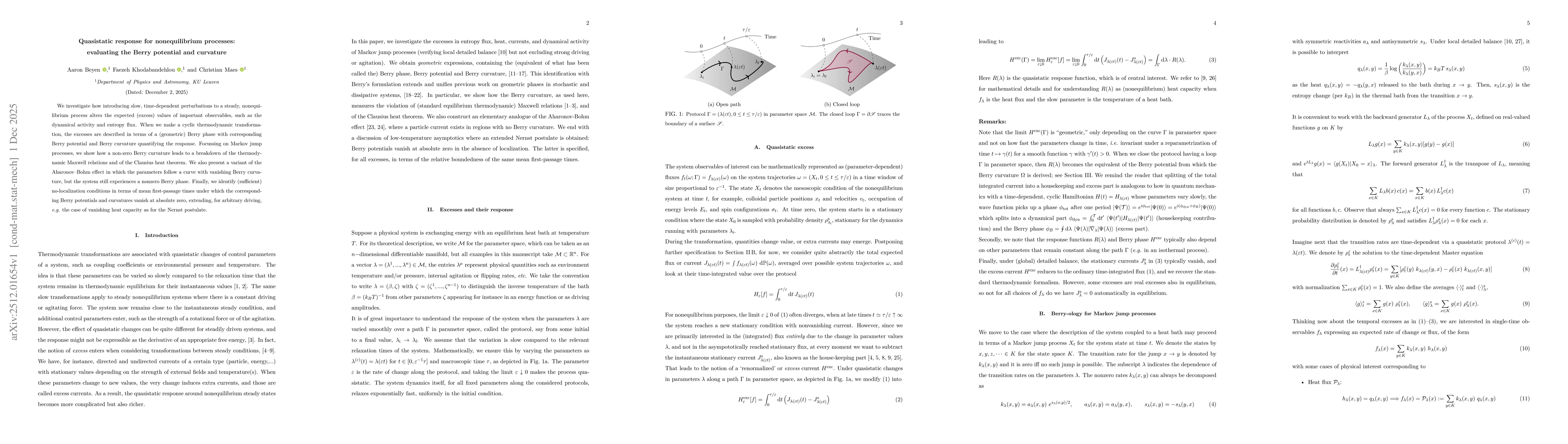 Thumbnail for Quasistatic response for nonequilibrium processes: evaluating the Berry potential and curvature
