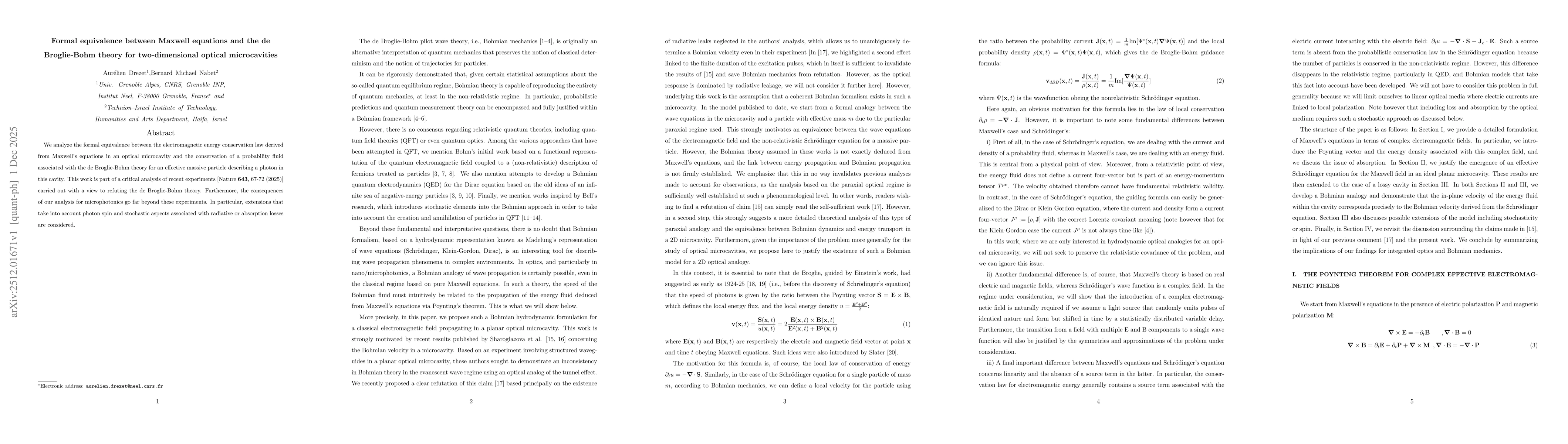 Thumbnail for Formal equivalence between Maxwell equations and the de Broglie-Bohm theory for two-dimensional optical microcavities