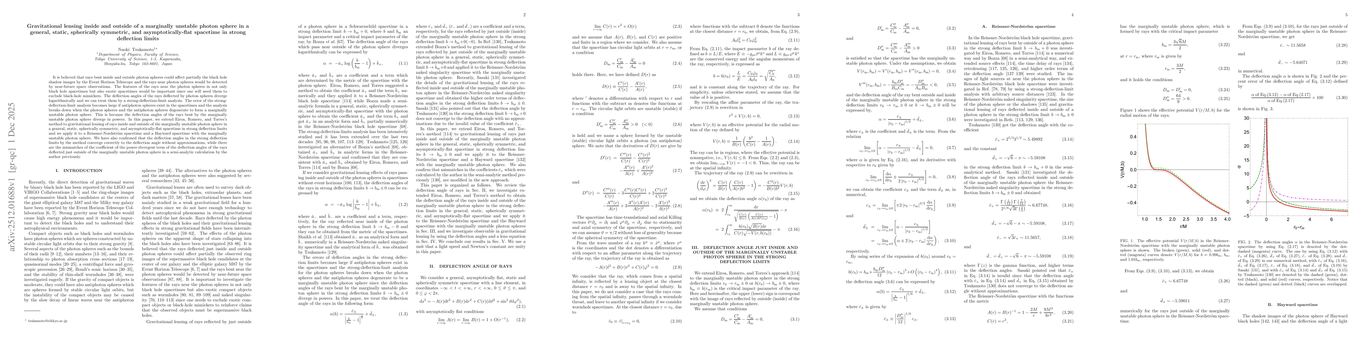 Thumbnail for Gravitational lensing inside and outside of a marginally unstable photon sphere in a general, static, spherically symmetric, and asymptotically-flat spacetime in strong deflection limits
