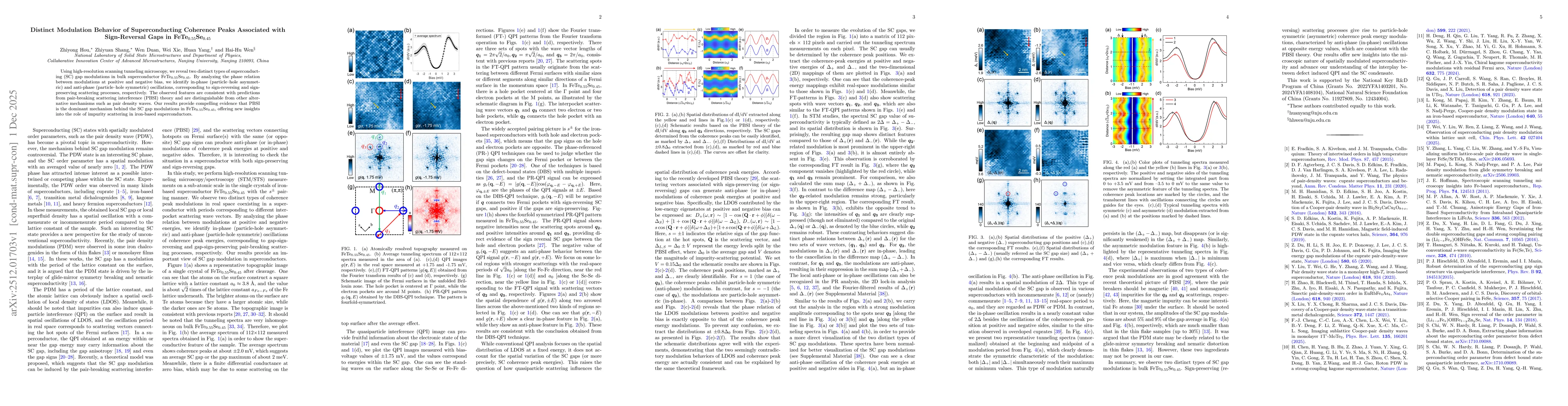 Thumbnail for Distinct Modulation Behavior of Superconducting Coherence Peaks Associated with Sign-Reversal Gaps in FeTe$_{0.55}$Se$_{0.45}$