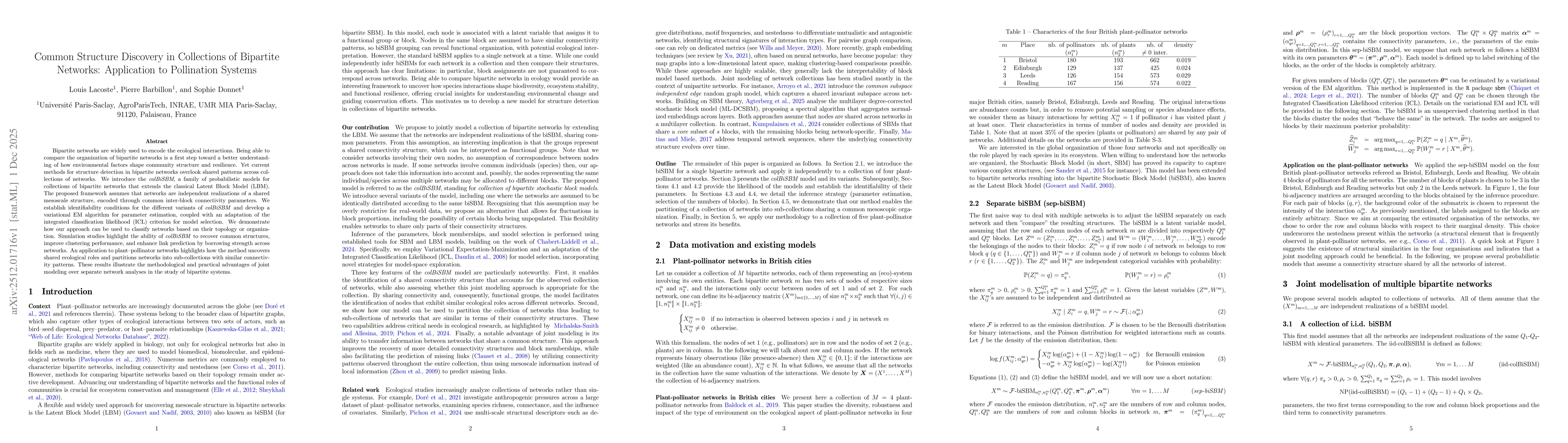 Thumbnail for Common Structure Discovery in Collections of Bipartite Networks: Application to Pollination Systems