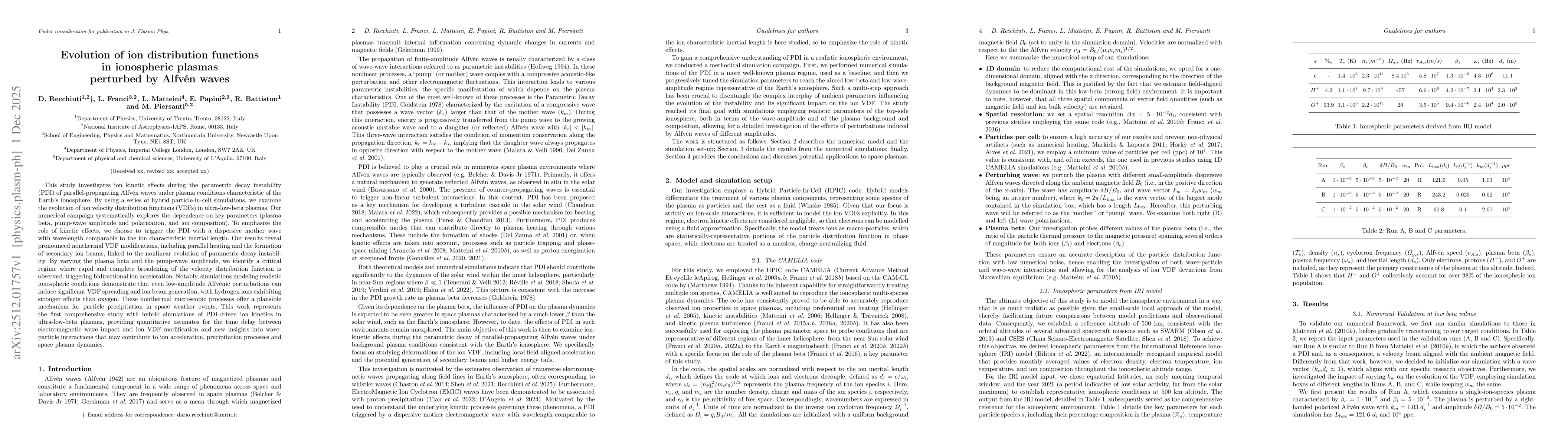 Thumbnail for Evolution of ion distribution functions in ionospheric plasmas perturbed by Alfvén waves