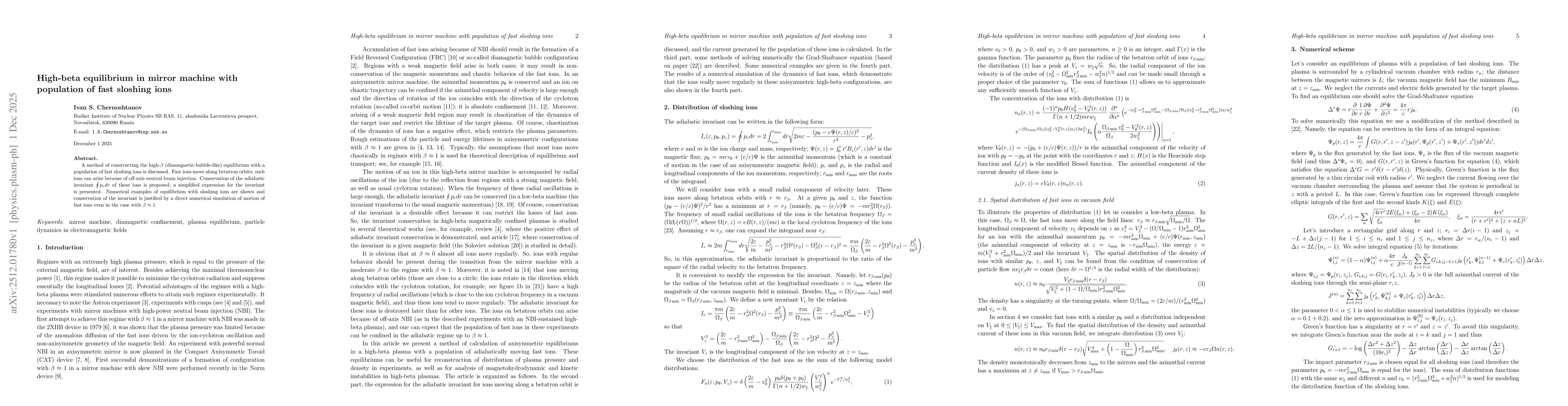 Thumbnail for High-beta equilibrium in mirror machine with population of fast sloshing ions
