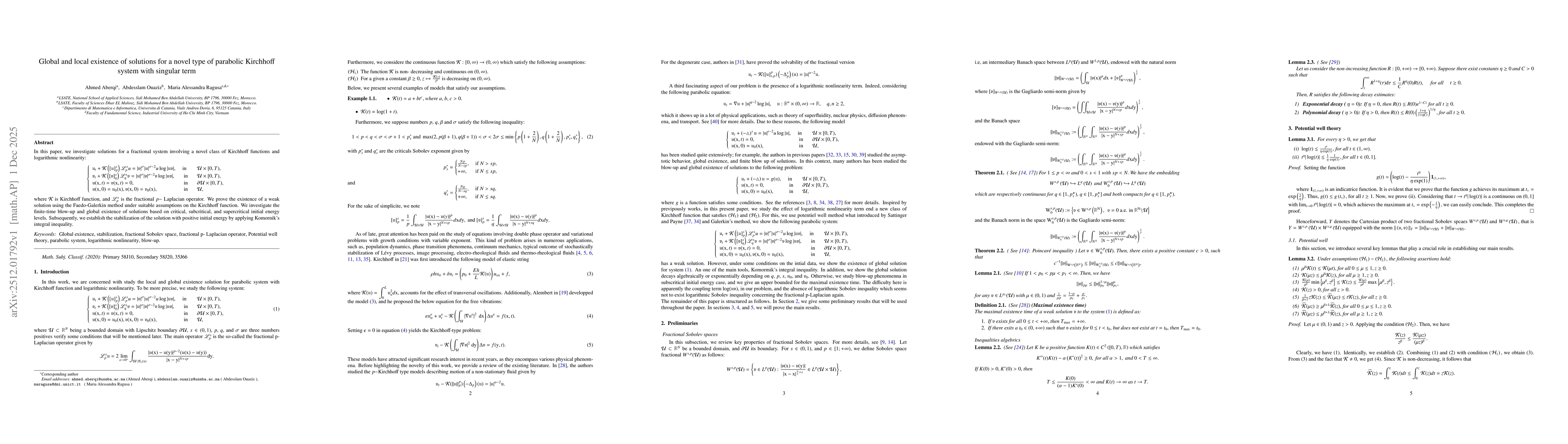 Thumbnail for Global and local existence of solutions for a novel type of parabolic Kirchhoff system with singular term