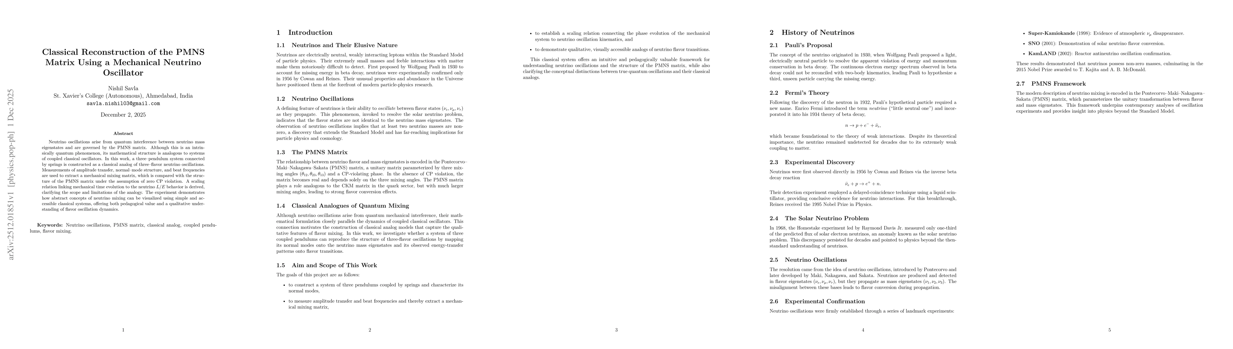 Thumbnail for Classical Reconstruction of the PMNS Matrix Using a Mechanical Neutrino Oscillator