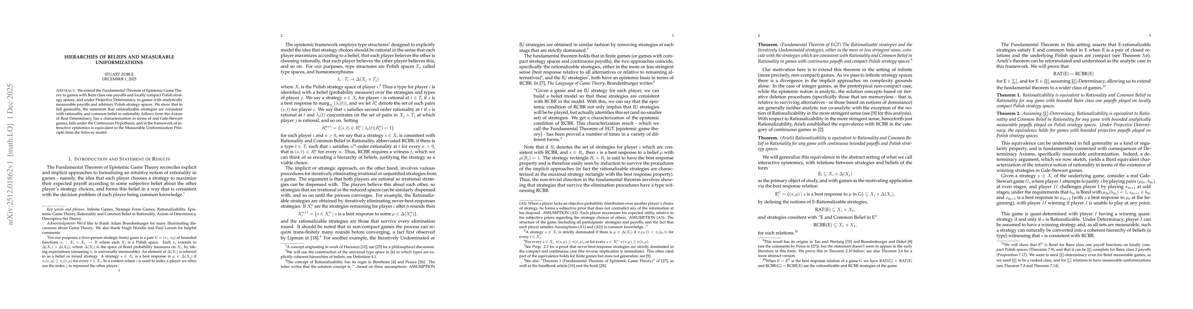 Thumbnail for Hierarchies of Beliefs and Measurable Uniformizations