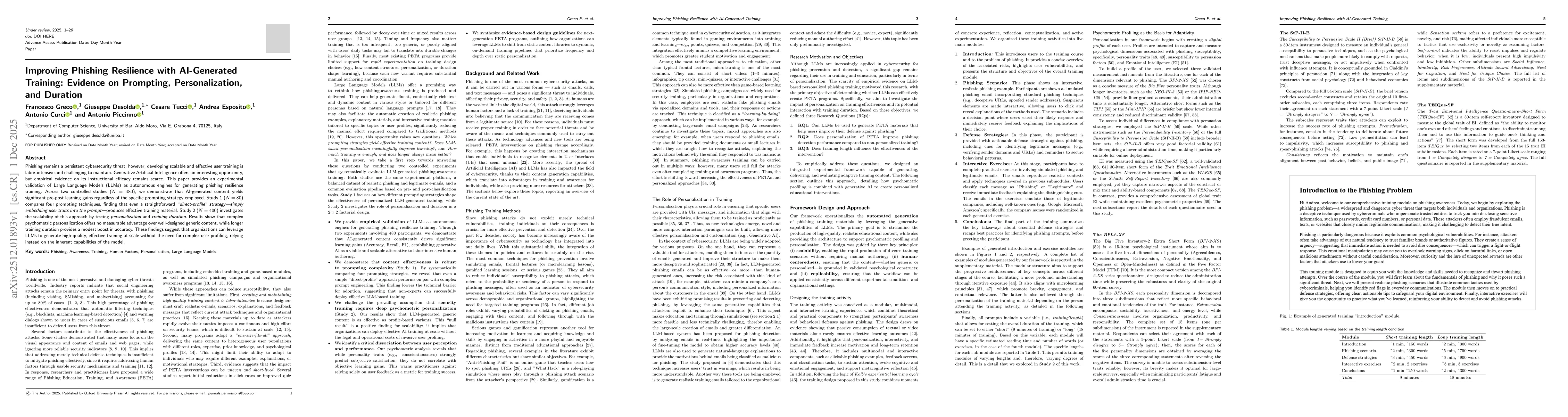 Thumbnail for Improving Phishing Resilience with AI-Generated Training: Evidence on Prompting, Personalization, and Duration