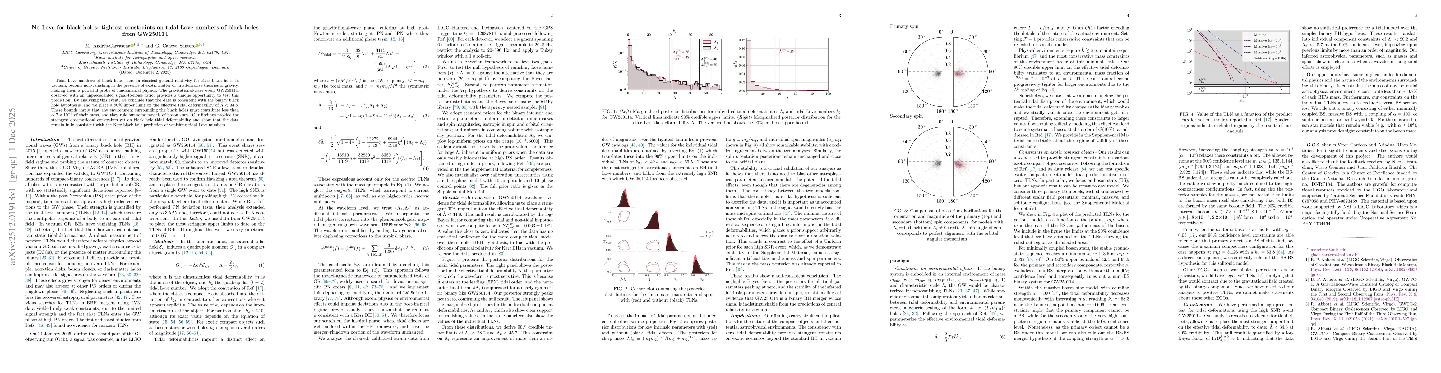 Thumbnail for No Love for black holes: tightest constraints on tidal Love numbers of black holes from GW250114
