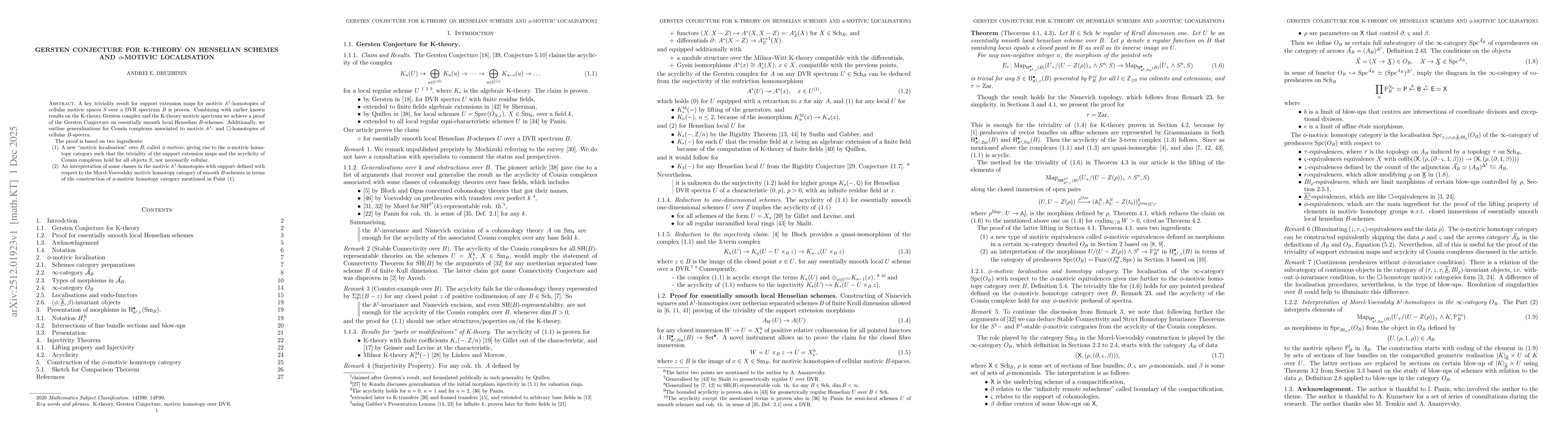 Thumbnail for Gersten conjecture for K-theory on Henselian schemes and $φ$-motivic localisation