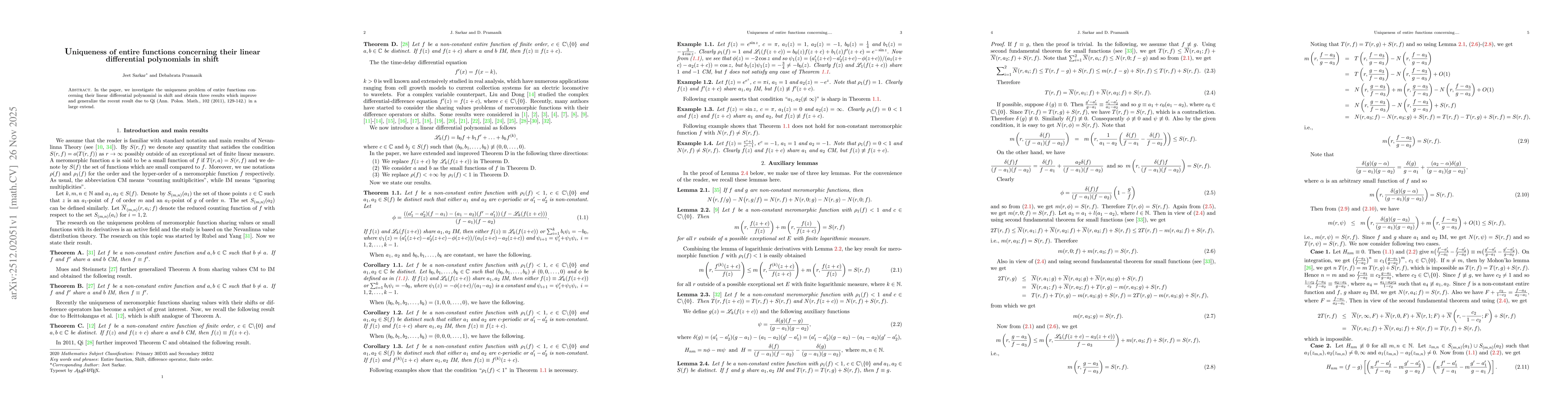 Thumbnail for Uniqueness of entire functions concerning their linear differential polynomials in shift