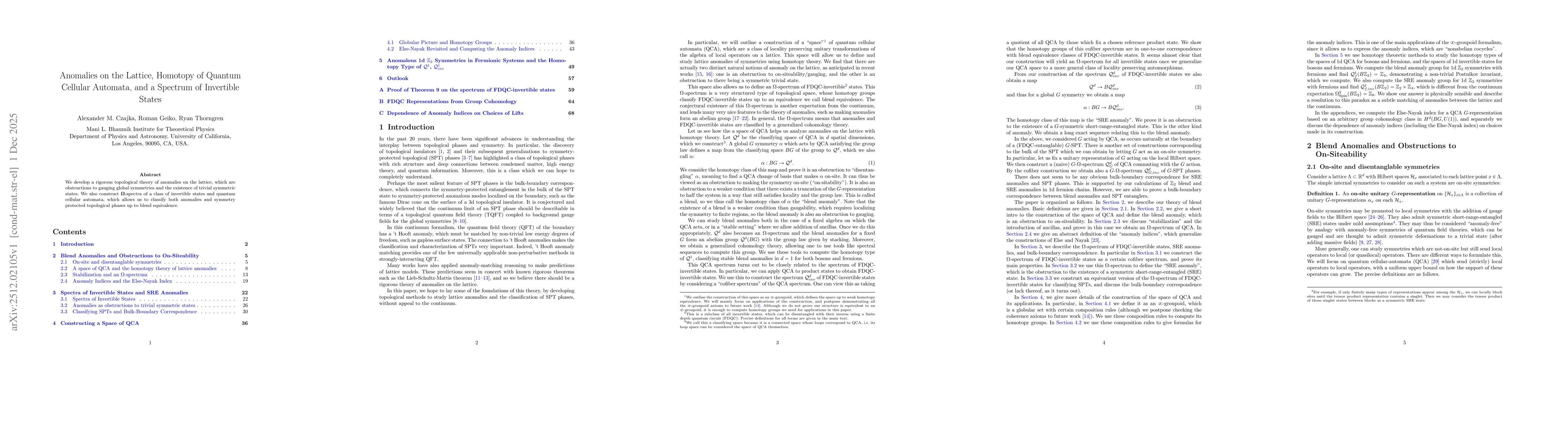 Thumbnail for Anomalies on the Lattice, Homotopy of Quantum Cellular Automata, and a Spectrum of Invertible States
