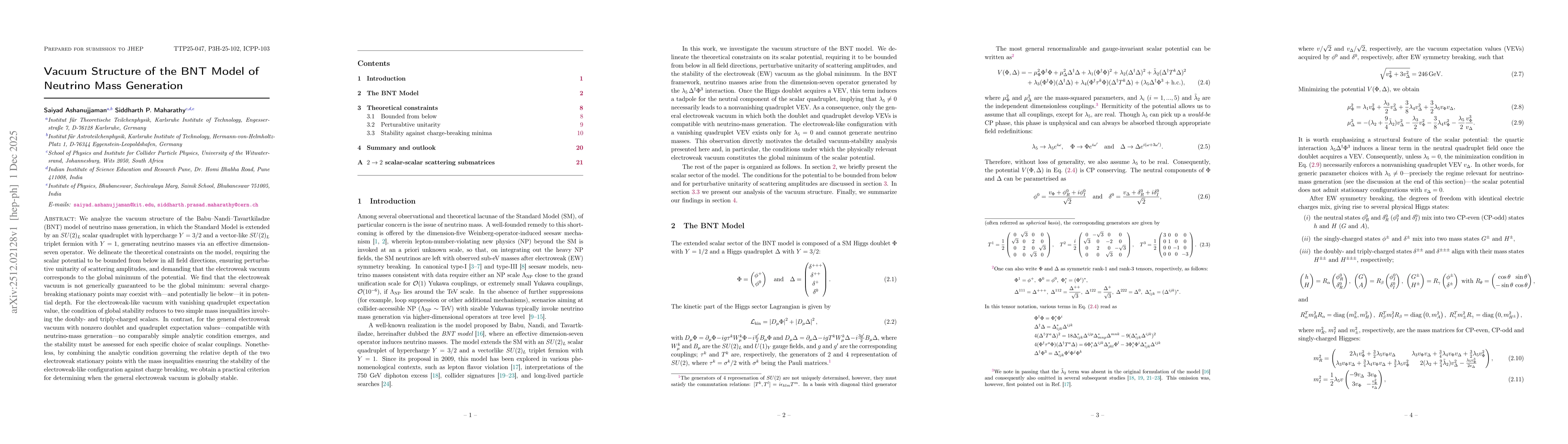 Thumbnail for Vacuum Structure of the BNT Model of Neutrino Mass Generation