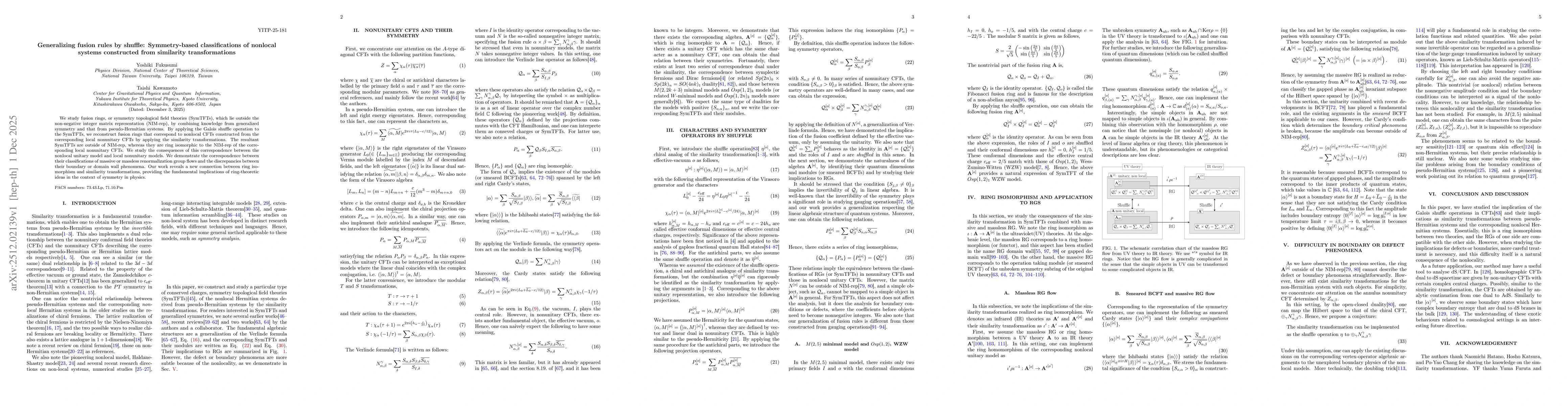 Thumbnail for Generalizing fusion rules by shuffle: Symmetry-based classifications of nonlocal systems constructed from similarity transformations