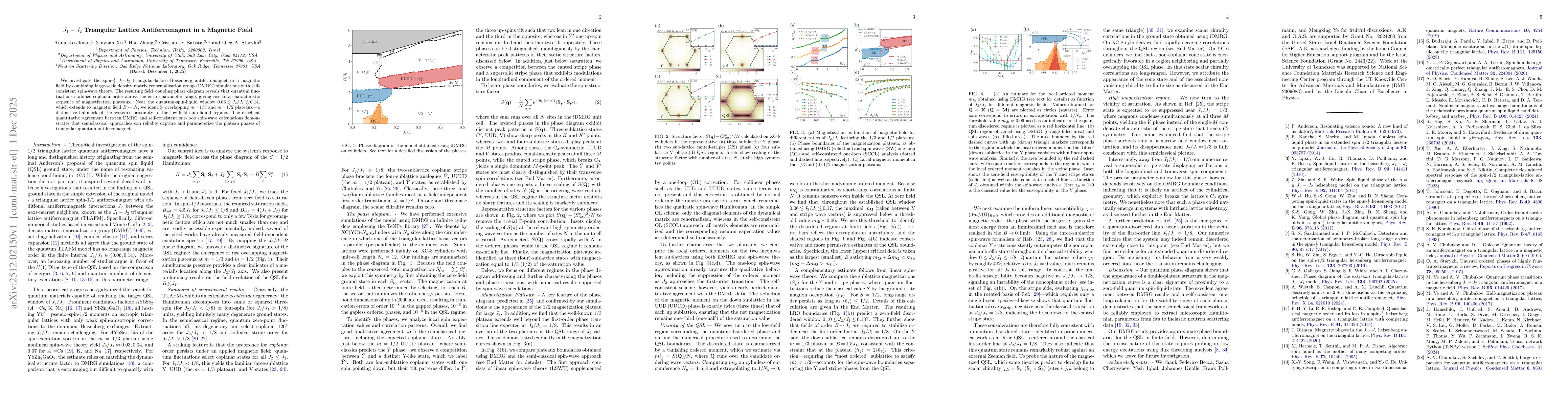 Thumbnail for $J_1-J_2$ Triangular Lattice Antiferromagnet in a Magnetic Field