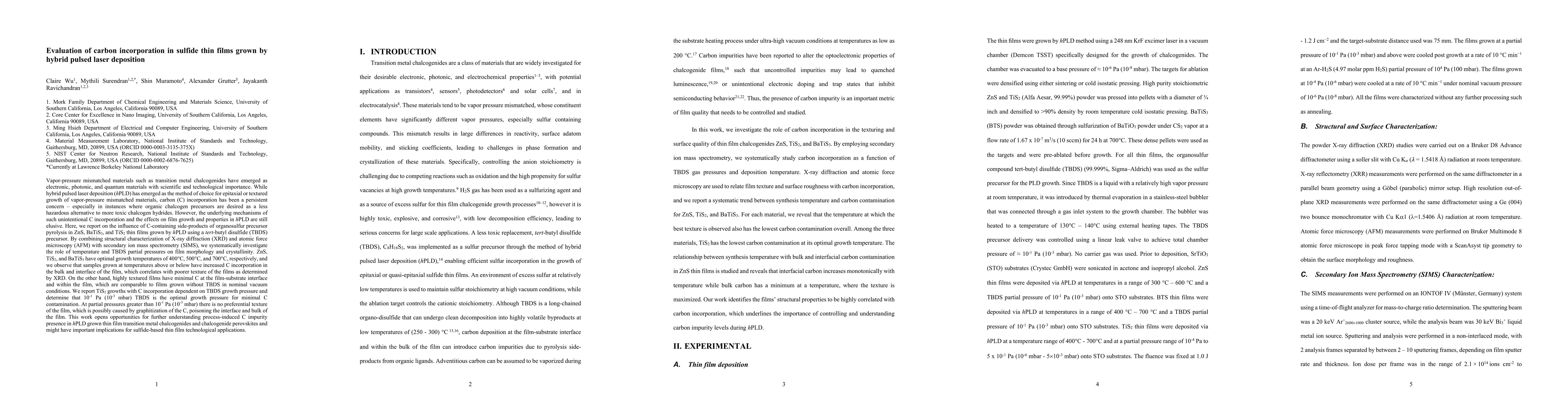 Thumbnail for Evaluation of carbon incorporation in sulfide thin films grown by hybrid pulsed laser deposition