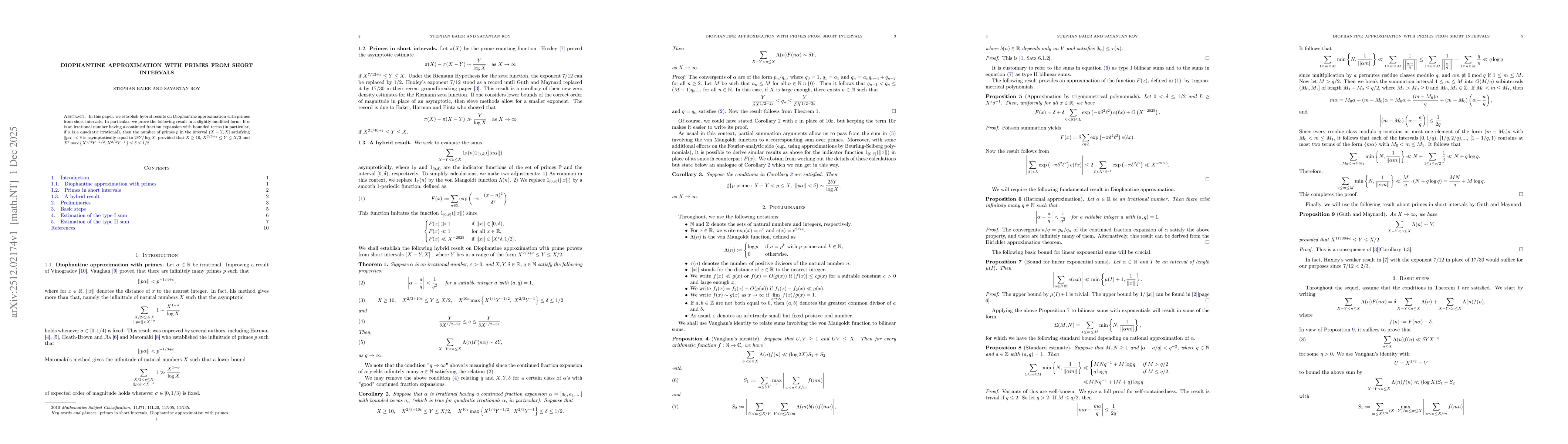 Thumbnail for Diophantine approximation with primes from short intervals