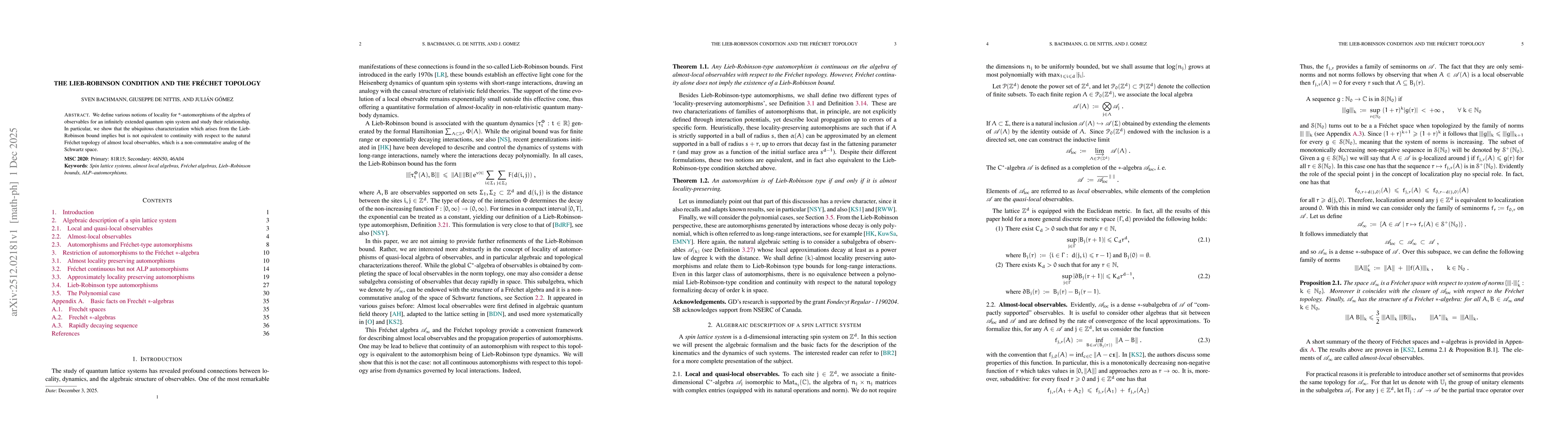 Thumbnail for The Lieb-Robinson condition and the Fréchet topology