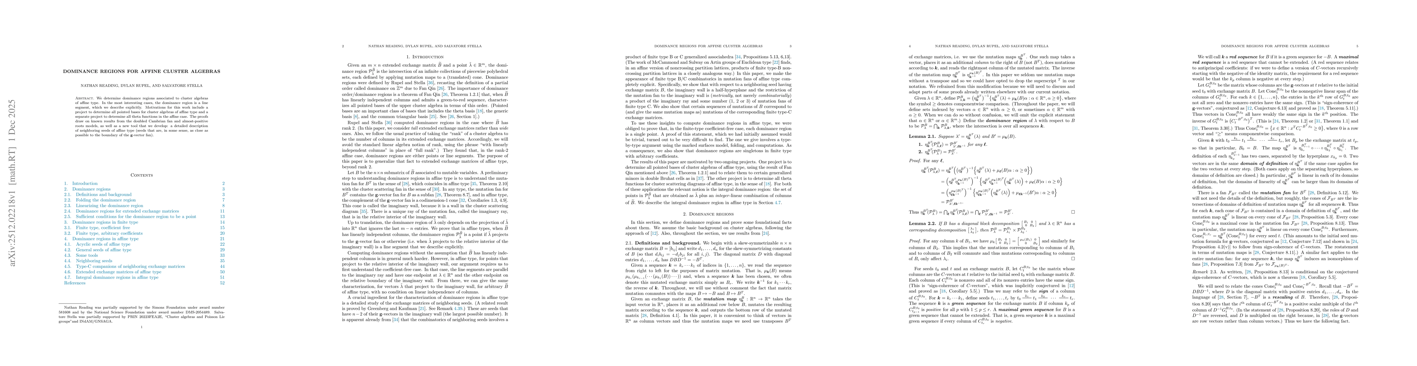 Thumbnail for Dominance regions for affine cluster algebras