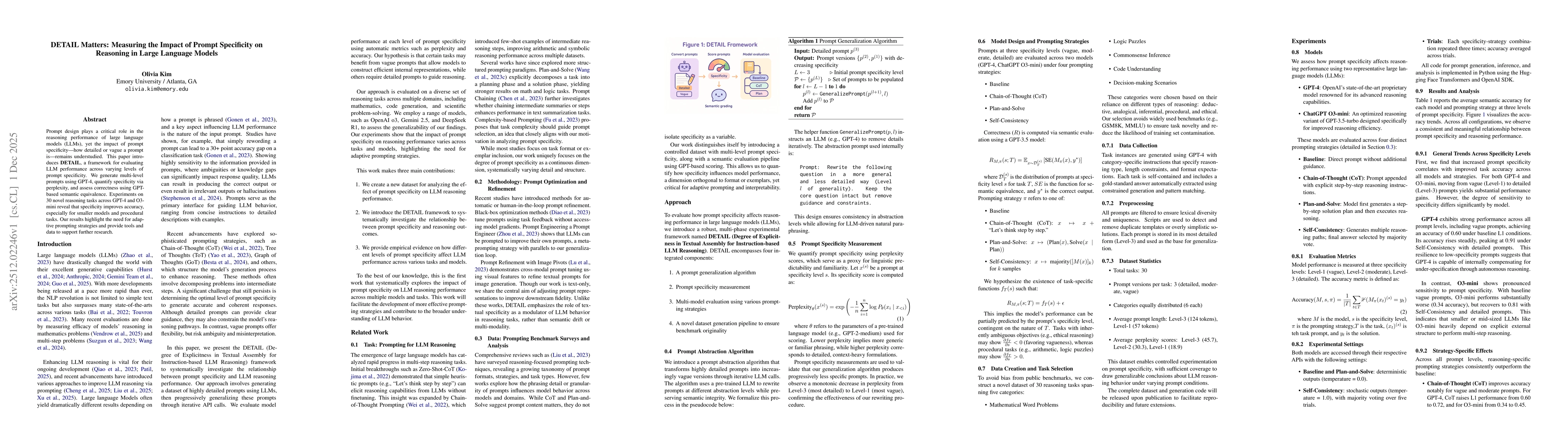 Thumbnail for DETAIL Matters: Measuring the Impact of Prompt Specificity on Reasoning in Large Language Models