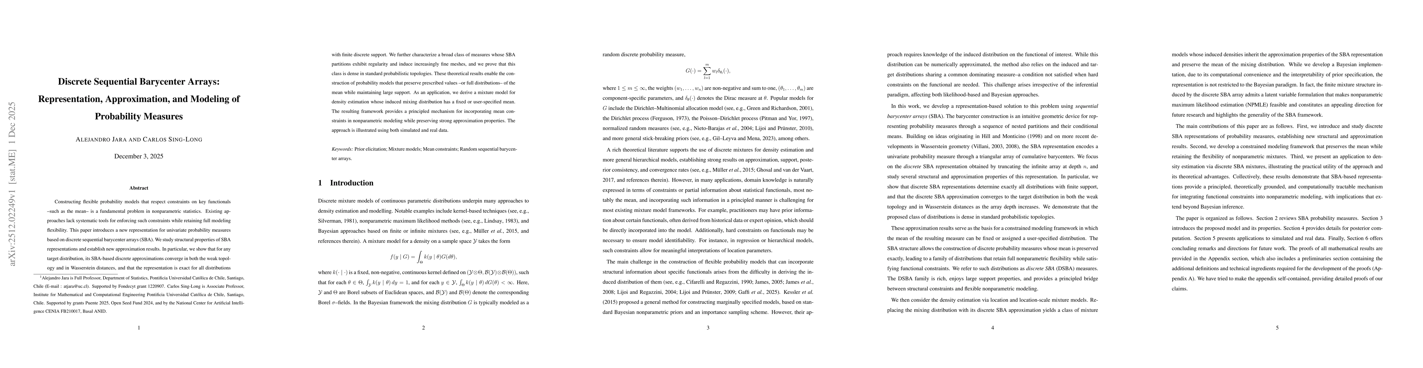 Thumbnail for Discrete Sequential Barycenter Arrays: Representation, Approximation, and Modeling of Probability Measures